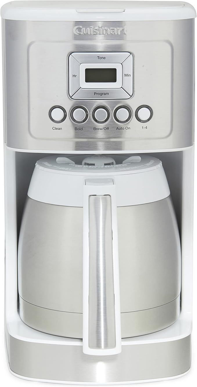 Cuisinart 12-Cup Coffee Maker Programmable PerfecTemp Thermal Carafe Coffee Machine with 1-4 Cup Setting Brew Strength Control and Brew Pause Stainless Steel White
