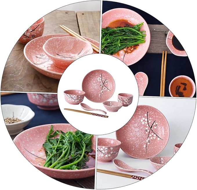 Pink Kitchen Japanese Style Delicate Dinnerware Set Home Tableware Smooth Surface Versatile for Rice Soup
