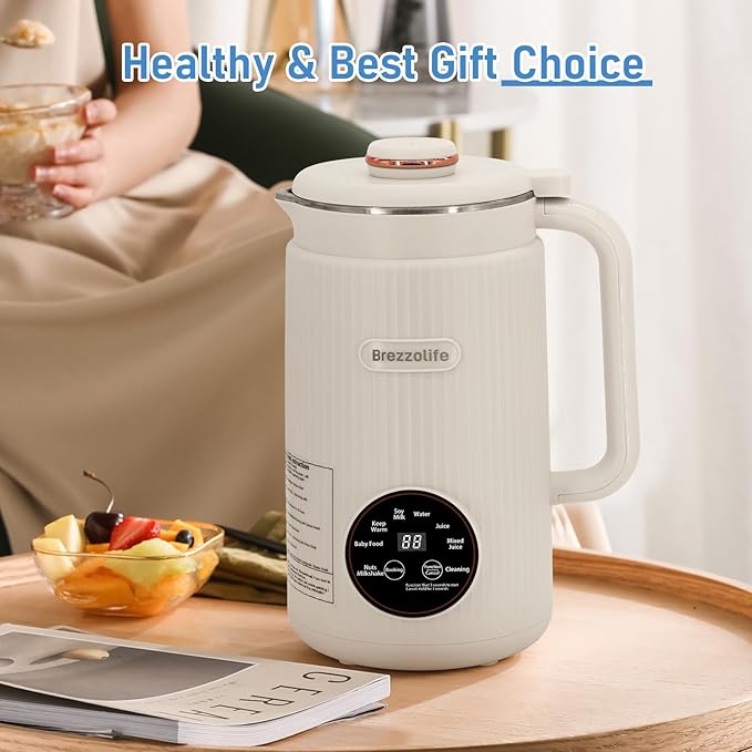 Nut Milk Maker40oz Large Capacity Stainless Steel Automatic Soy Milk Machine for HomemadeOatPlant-Based Milk and Non-Dairy Beverages Almond Cow Milk Machine with Delay StartSelf Cleaning (White)