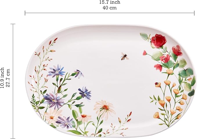 Bico Summer Provence 16 plus 12 inch Oval Platters Set Set of 2 Microwave and Dishwasher Safe for Serving Fish Chicken Turkey