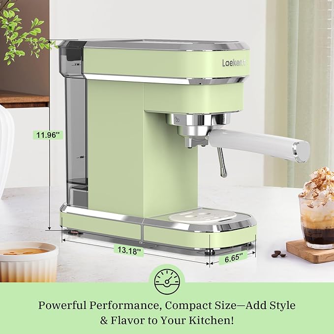 Laekerrt Espresso Machine 20 Bar Espresso Maker CMEP01 with Milk Frother Steam Wand Professional Expresso Machine for Cappuccino and Latte (Stainless Steel Green) Gift for Dad Father Coffee Lovers