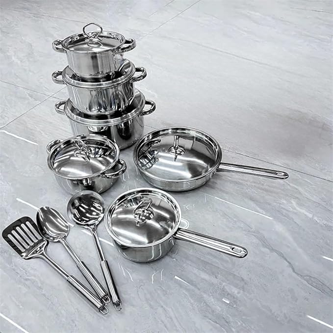 Stainless Steel Cookware Set 15 Piece with Lids Pots and Pans Kitchen Collection