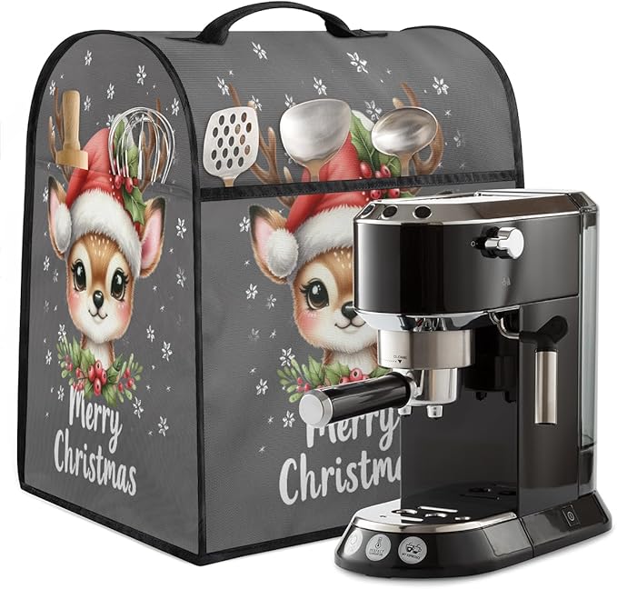 Kitchen Aid Mixer Cover Christmas Cute Deers Holly Stand Mixer Cover Compatible with 6-8 Quarts Stand Mixers Dust Covers with Zipper Pocket Foldable Washable Kitchen Aid Organizer Bag