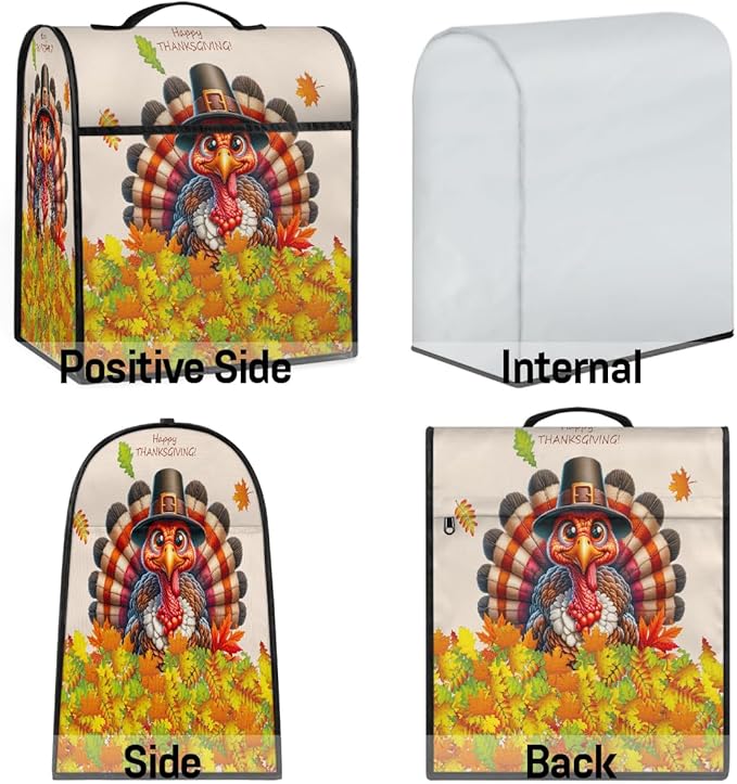 cfpolar Kitchen Aid Mixer Cover Compatible with 6-8 Quarts Thanksgiving Turkey Maple Leaves Stand Mixer Cover Kitchen Aid Mixers Accessories Appliance Organizer Bag Dust Covers with Zipper Pocket