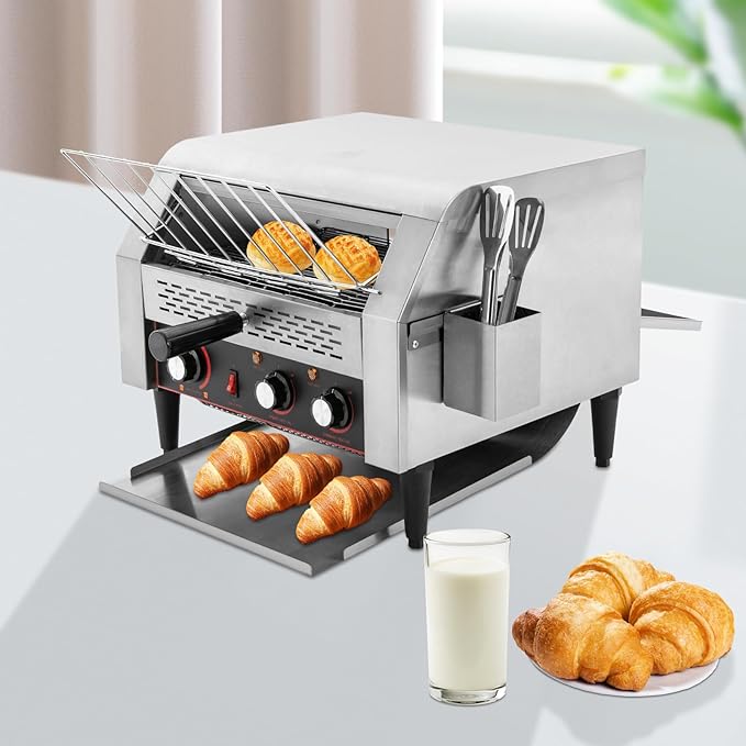 Commercial Conveyor Toaster 2400W Heavy-duty Toasters with Multiple Heating Modes and 7 speeds Toaster Ovens Countertop for Raditional White Slices Wheat Bagel Halves (450 Slices/H)