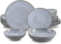 Sophisticatedly Crafted Gray 16 Piece Stoneware Dinnerware Set for 4 | Elegant Dual Glaze Finish With Glossy Interior &amp Matte Exterior | Highly Durable Dishwasher &amp Oven Safe | Pretty Smooth T