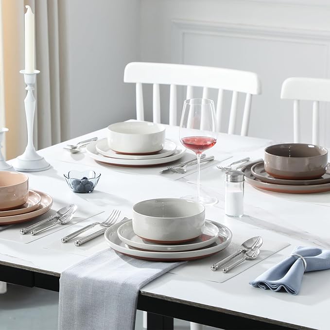 MALACASA Plates and Bowls Sets 12 Pieces Modern Stoneware Dinnerware Set for 4 Kitchen Dinner Set Ceramic Dishware Dishes Set Microwave and Dishwasher Safe Multicolor Series TARA