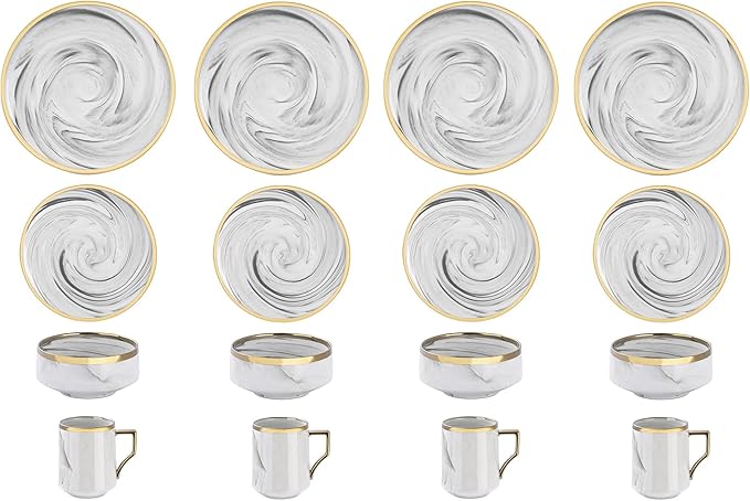 Fine China Artisan Marbled 16pc Dinner Set Grey with Gold Line