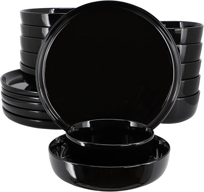 Elama Duncan 18 Piece Porcelain Dinnerware/Tableware Set Service for 6 (Black)