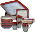 16-Piece Ceramic Square Dinnerware Set for 4 Stoneware Dinner Plates Dessert Plates Bowls Set Coffee Mug Set Microwave Oven and Dishwasher Safe Scratch Resistant