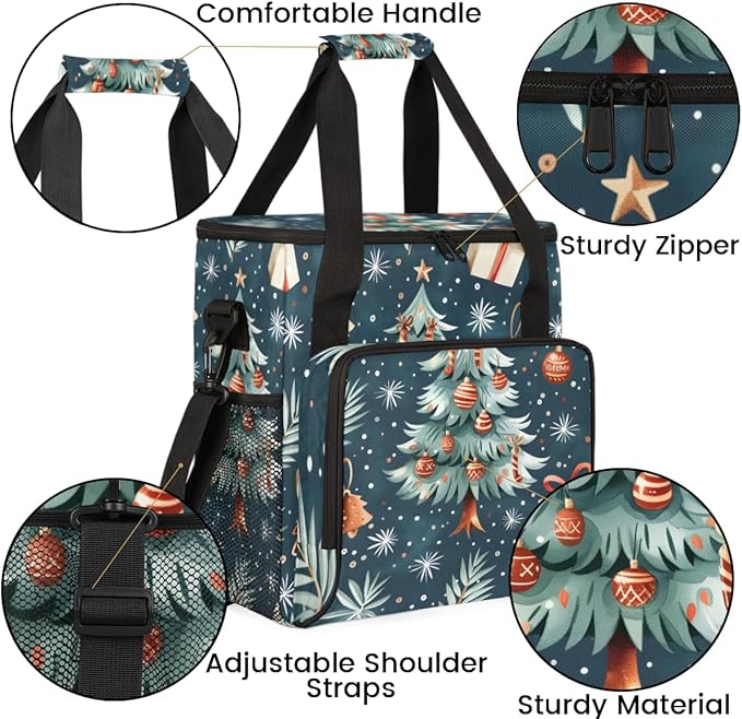Christmas Festivals Coffee Maker Carrying Bag Retro Tree Travel Storage Bag Compatible with K-Mini or K-Mini Plus Single Serve Coffee Brewer Carrying Case with Multiple Pockets &amp Shoulder Strap