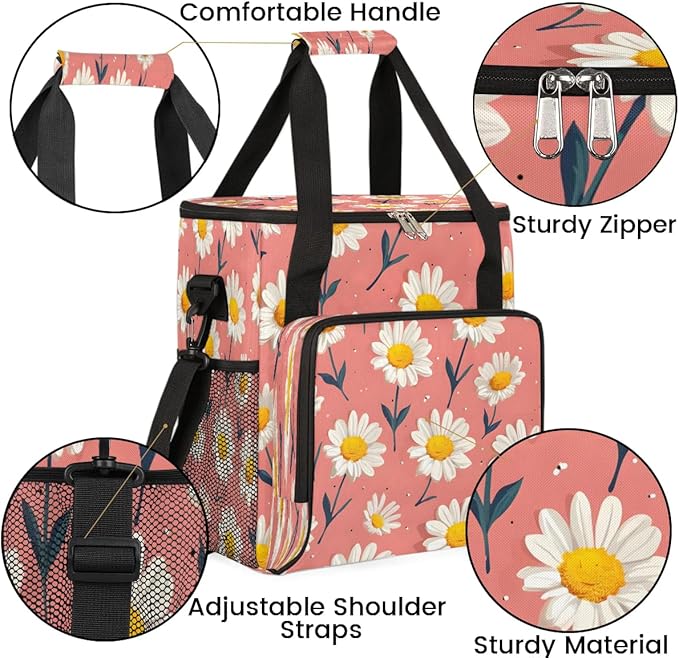 Daisy Printed Foral Coffee Maker Carrying Bag for Keurig K-Mini or K-Mini Plus Storage Portable Coffee Maker Travel Bag