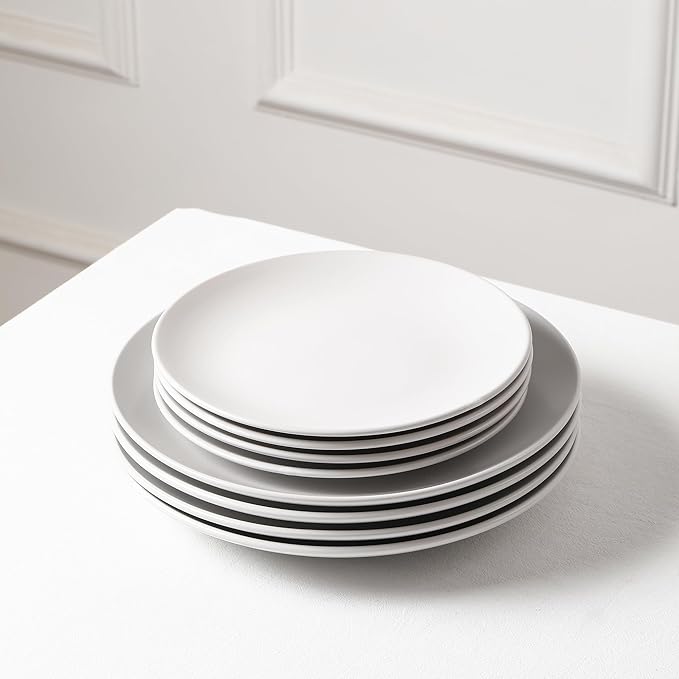 Earth &amp Clay Mia 12-Piece Stoneware Dinnerware Set Plates and Bowls Set Dishwasher and Microwave Safe Dish Set for 4 White