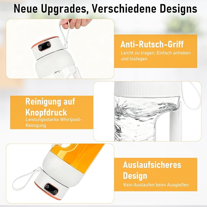 Portable Blender with Digital Display BPA-Free Personal Smoothie Maker Multifunctional Small Travel Blender Rechargeable Travel Juicer Cup for Shakes Office Gym and Outdoor Use