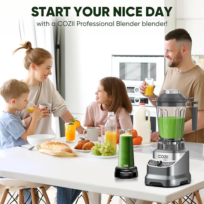 COZII Commercial Blender 2000 Peak Watt Countertop Blenders for Kitchen64 Oz Pitcher/21-Oz To-go Cup 7 Preset Programs for Ice Crush/Frozen Drinks/Nut Butter High Speed Dishwasher Safe