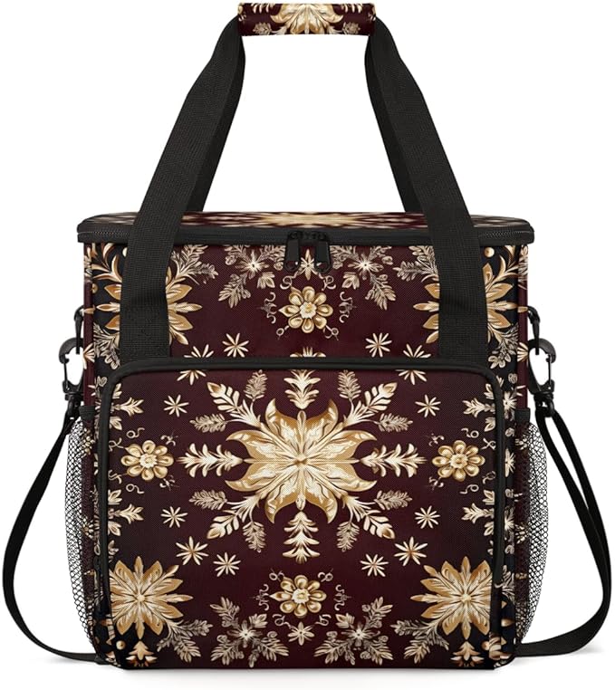 Xmas Snowflakes Coffee Maker Carrying Bag Graffiti Snowflakes Travel Storage Bag Compatible with K-Mini or K-Mini Plus Single Serve Coffee Brewer Carrying Case with Multiple Pockets &amp Shoulder S