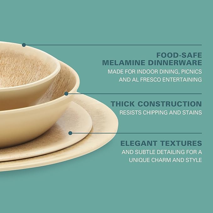 Gibson Home Casper Court 16-Piece Melamine Dinnerware Set – Beige Reactive Glaze Look Plates and Bowls Service for 4 – Top Rack Dishwasher Safe Everyday Dining Set