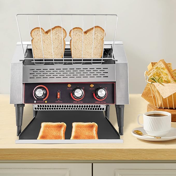 Stainless Steel Commercial Toaster Conveyor 2600W 450 Slices/h Countertop Bread Oven for Toasting Bread Sandwiches Donuts 7 Speed &amp Independent Temperature Control 110V/60Hz