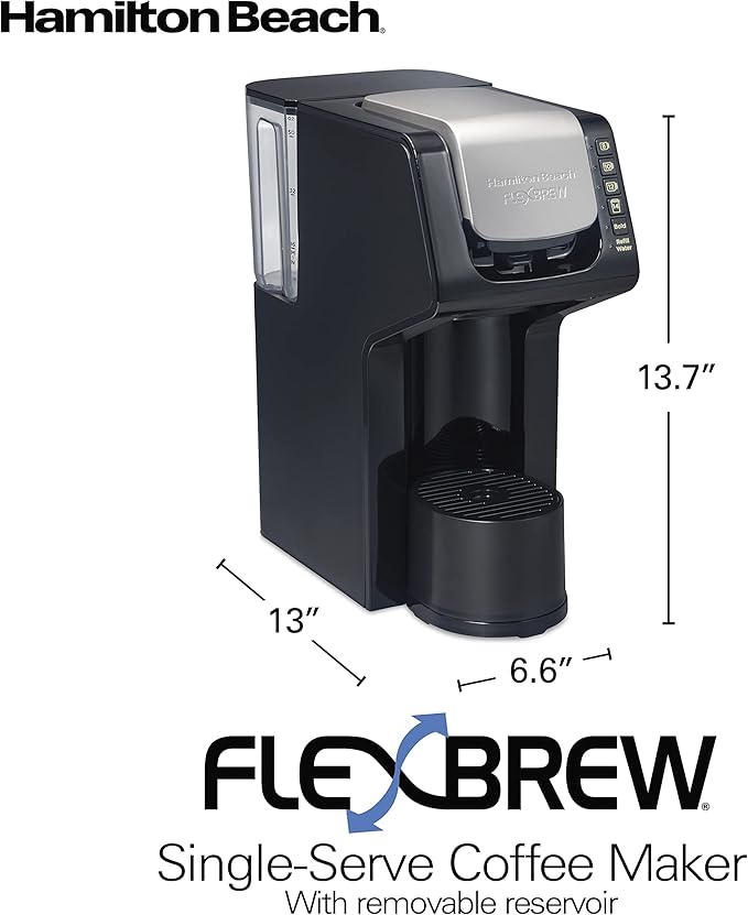 Hamilton Beach Gen 4 FlexBrew Single-Serve Coffee Maker with Removable Reservoir Compatible with Pod Packs and Grounds 50 oz. 4 Fast Brewing Options Black