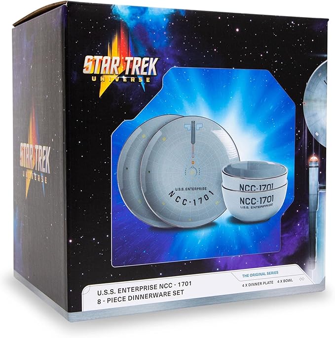 Star Trek: The Original Series NCC-1701 Series 8-Piece Ceramic Dinnerware Set | Includes Salad Plates Bowls