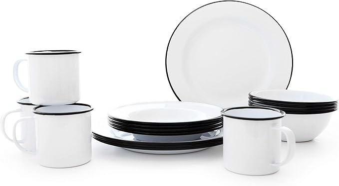 Enamelware Starter Set 16 piece Vintage White/Black
