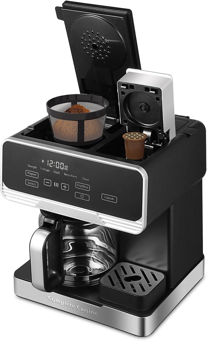2-in-1 Programmable Coffee Maker 12-Cup Pot &amp Single-Serve Pod Black