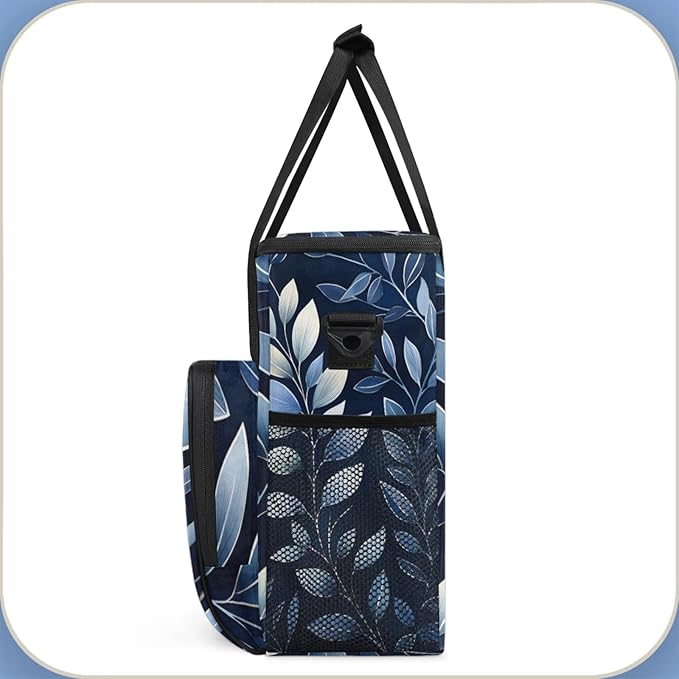 Leaves Print Coffee Maker Travel Bag for Keurig K-Mini/K-Mini Plus Insulated Waterproof Tote with Pockets for K-Cup Portable Single-Serve Brewer Case