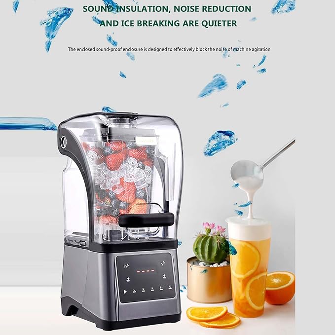 Commercial Blender Smoothie Maker 1.6L Blender with Soundproof Shield With Timing Function Adjustable Speed and Time for Crushing Ice Smoothie Puree Bar Coffee Shop