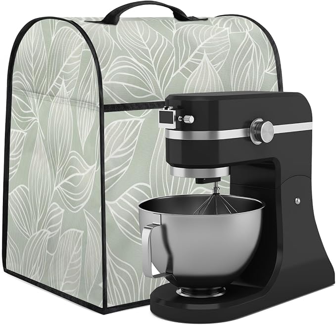 Kitchen Aid Mixer Cover Simple Pattern Green Stand Mixer Cover Compatible with 6-8 Quarts Stand Mixers Dust Covers with Zipper Pocket Foldable Washable Kitchen Aid Organizer Bag