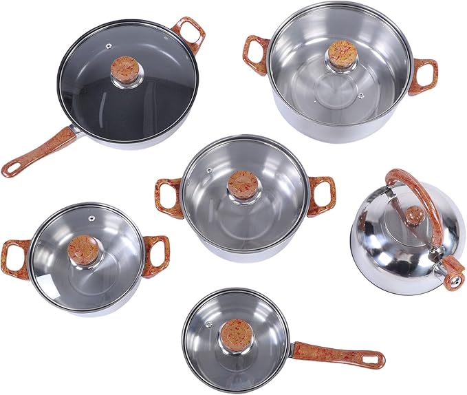 GLOGLOW Stainless Steel Pots Set 3 Piece Cookware Set with Lids Stovetop Kettle Frying Pan Sauce Pan for Induction Cooker Gas Cooker