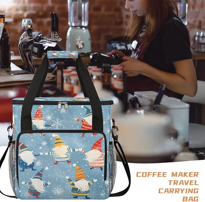 Christmas (708) Coffee Maker Carring Bag Travel Carrying Storage Tote Bag Compatible with Keurig K-Mini or K-Mini Plus Portable Single Serve Coffee Brewer Case with Pockets for K-cup Pods