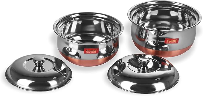 Sumeet Stainless Steel 2 Pieces Handi Pot Set 1.1 L 1.3 L 2 Piece (Steel) Mirror 1.1 liter