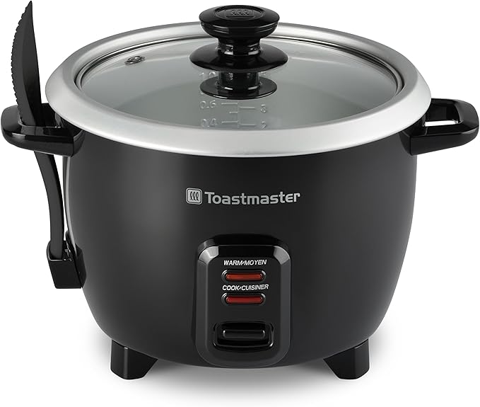 Toastmaster Electric Rice Cooker - Large Capacity for Soups Oatmeal &amp More - Automatic Rice Cooker with Tempered Glass Lid &amp Keep Warm Mode - 10-Cup Black