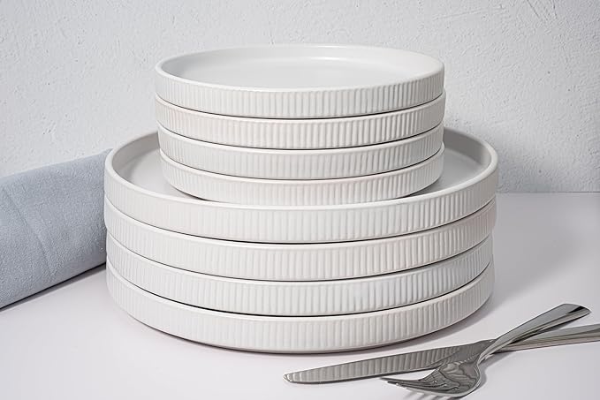16 Piece Dinnerware Set Key West - Plates Bowls and Mugs Set for 4 - Chip and Scratch Resistant Microwave and Dishwasher Safe Tableware 16 Pieces Ribbed Dishes