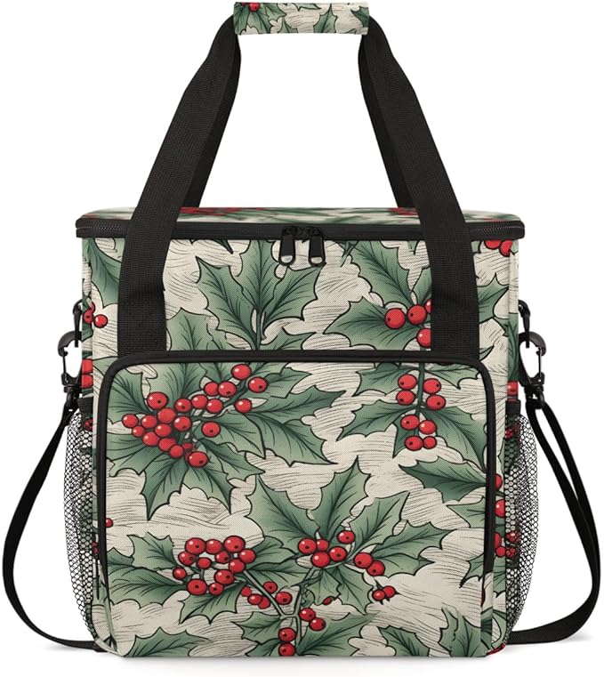 Christmas Flowers Coffee Maker Carrying Bag Magical Flowers Travel Storage Bag Compatible with K-Mini or K-Mini Plus Single Serve Coffee Brewer Carrying Case with Multiple Pockets &amp Shoulder Str