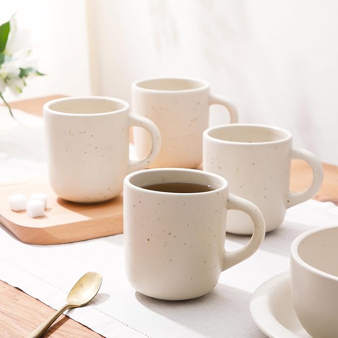 Bloomhouse - Two Time Oprah's Favorite Things Winner - Corsica Clay 4-Piece Mug Set – Sea Salt White Stoneware Coffee &amp Tea Cups Durable Ceramic Drinkware