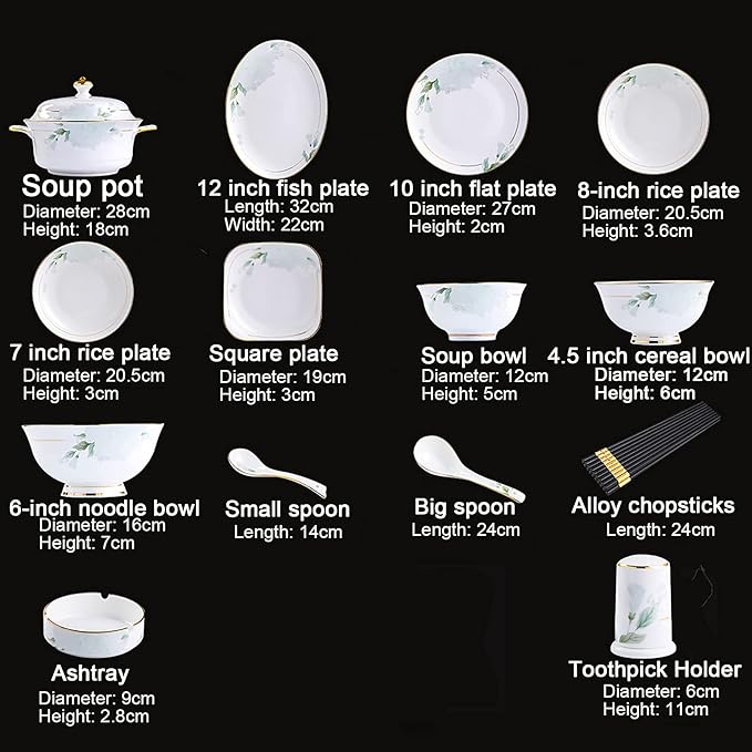 Bone China Dinner Set Porcelain White Dinnerware Kitchen Dinning Round Tableware Combination Set with Cereal Bowls Dessert Plates and Soup Plates (60 Pieces Service for 10 People)