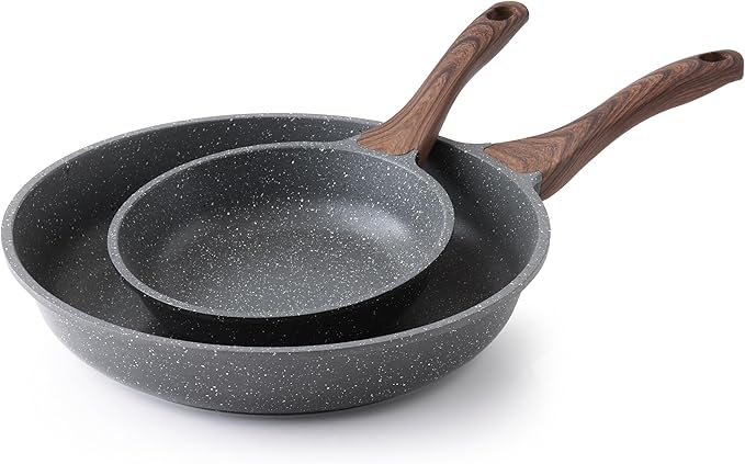 SENSARTE Nonstick Frying Pan Skillets Swiss Granite Coating Omelette Pans Healthy Cookware Chef's Pan Free of Intentionally Added PFOA (8+12.5 Inch)