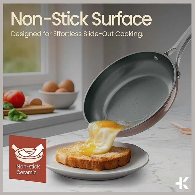 Crystal Kung Minkoff Ceramic Cookware Set – 14-Piece Pots and Pans Set with Lids Silicone Utensils &amp Oven Mitts Nonstick and Non-Toxic PTFE/PFAS Free Dishwasher &amp Stovetop Safe Up to 500°F