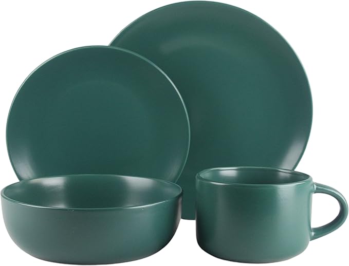 10 Strawberry Street Wazee Matte Coupe Dinnerware Set 16 pc Emerald Green