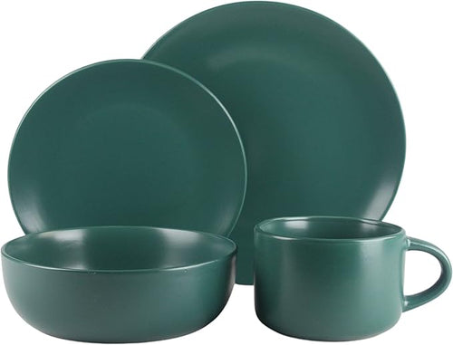 10 Strawberry Street Wazee Matte Coupe Dinnerware Set 16 pc Emerald Green