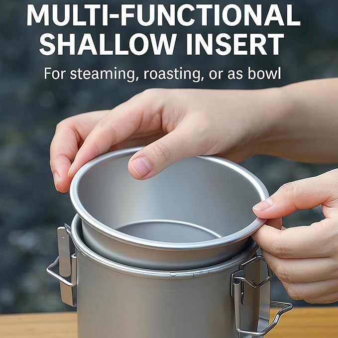 3-in-1 Camping Rice Cooker &amp Steamer Pot – 304 Stainless Steel Outdoor Cookware with Strainer Lid &amp Foldable Handle – Portable Travel Cooking Pot for Hiking Backpacking Campfire Cooking