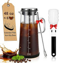Cold Brew Coffee Maker 1.4L/48oz with Handle Extended Stainless Steel Filter for Deep Extraction Iced Tea Pitcher with Non-Slip Base Includes Cleaning Brush &amp Long Stirring Spoon