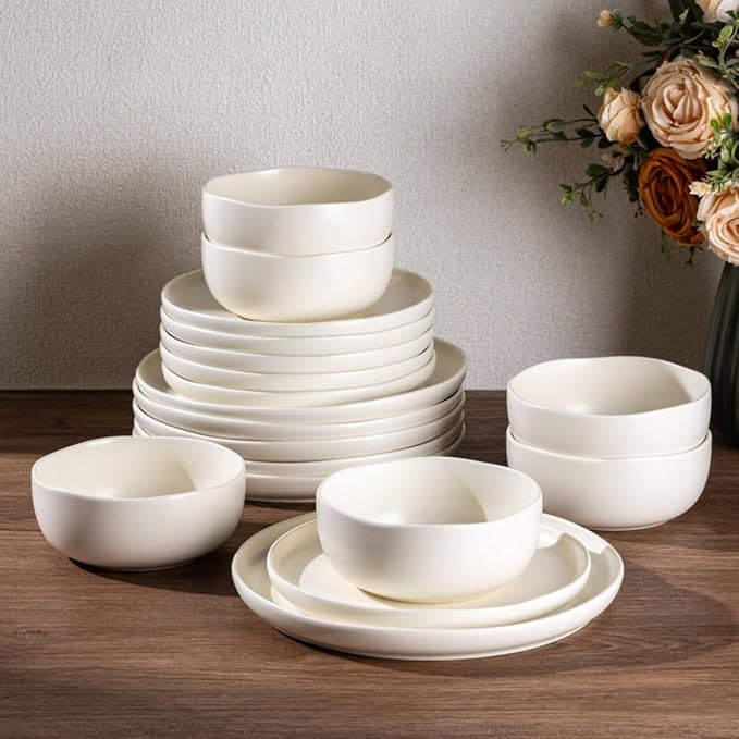 AmorArc Ceramic Dinnerware Sets Wavy Rim Stoneware Plates and Bowls SetsDishwasher &amp Microwave &amp Oven Safe Dishes set Service for 6 (18pc)