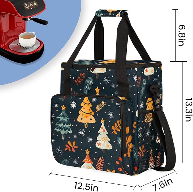 Christmas Xmas Tree Coffee Maker Carrying Bag Portable Travel Storage Tote Bag Compatible with K-Mini or K-Mini Plus Single Serve Coffee Brewer Carrying Case with Multiple Pockets &amp Shoulder Str