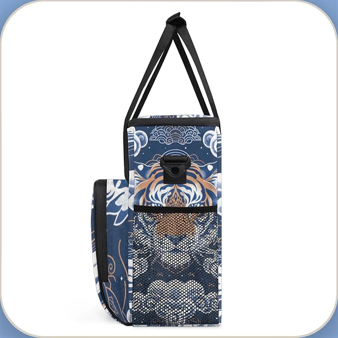 Fierce Tiger Print Coffee Maker Travel Bag for Keurig K-Mini/K-Mini Plus Insulated Waterproof Tote with Pockets for K-Cup Portable Single-Serve Brewer Case