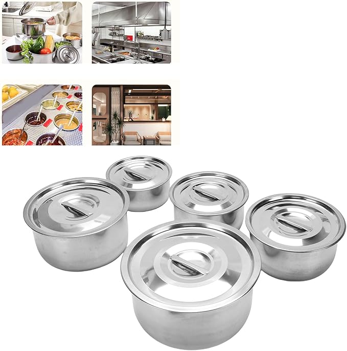 Kitchen Cookware Sets5 PCS Stainless Steel Multifunctional Soup Pot Set Induction Compatible Sauce Pan Kitchen Cooking Small Pots with Lids Minimalist Pots and Pans