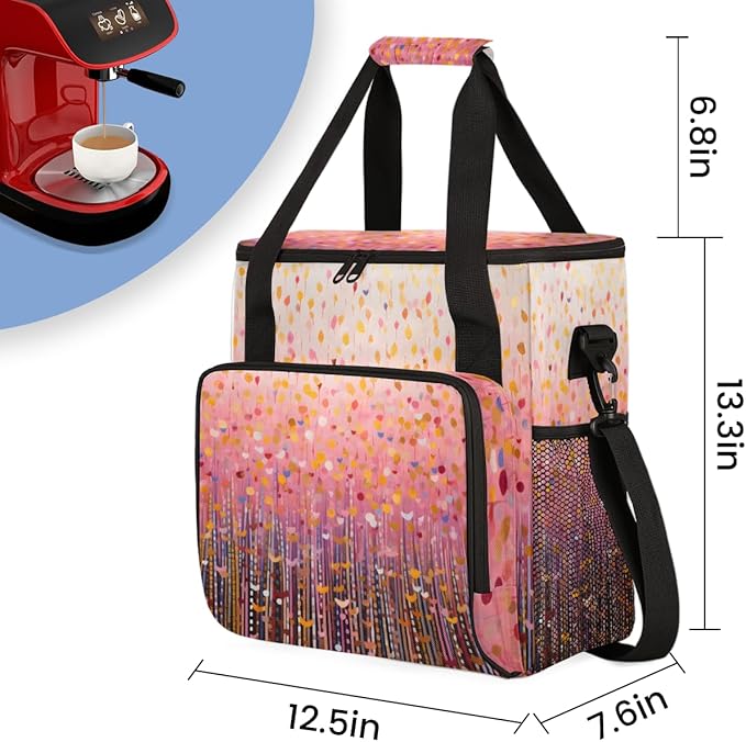 Glitter Coffee Maker Carrying Bag Rose madder Portable Travel Storage Tote Bag Compatible with K-Mini or K-Mini Plus Single Serve Coffee Brewer Carrying Case with Multiple Pockets &amp Shoulder Str