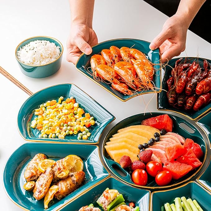 17 Pcs Bone China Dinner Sets Patchwork Design Light Luxury Dinnerware Set Ceramic Tableware Dinner Plates Set for Family Gathering