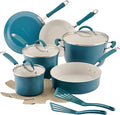 Rachael Ray Cucina Ceramic Cookware Set - 13 Pieces - Ceramic Pots and Pans Set w/Nonstick Frying Pans Saute Pan Saucepans Stockpot Lids Pan Protectors &amp Cooking Utensils - Marine Blue